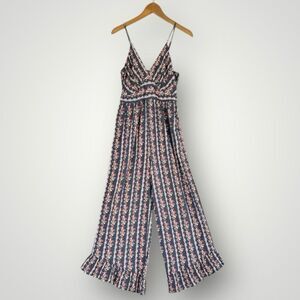 Floral Navy Wide-Leg Jumpsuit with Spaghetti Straps